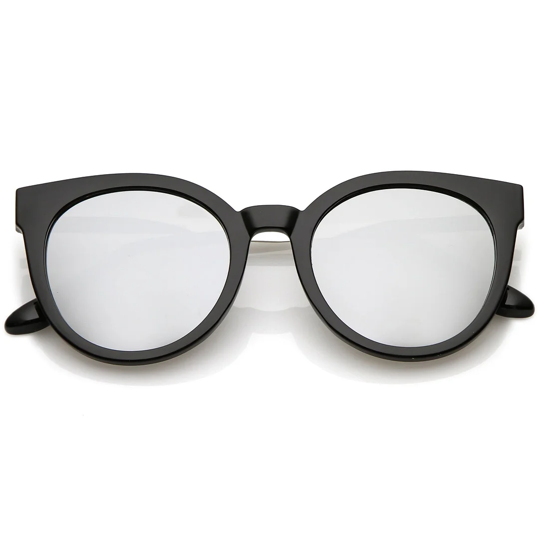 Classic Horn Rimmed Cat Eye glasses Round Color Mirrored Flat Lens 53mm