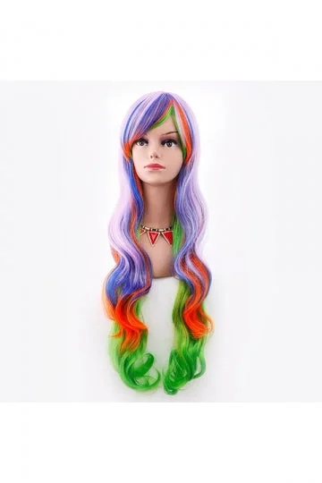 Halloween Cosplay Harajuku Style Rainbow Long Curly Wig Light Purple-elleschic