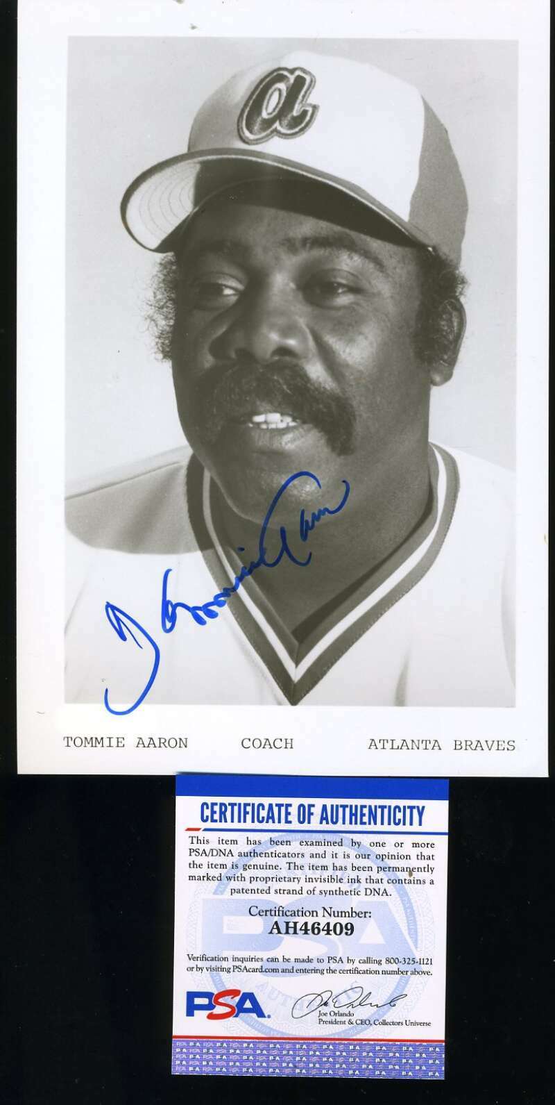 Tommie Aaron PSA DNA Coa Hand Signed 6x9 Photo Poster painting Autograph