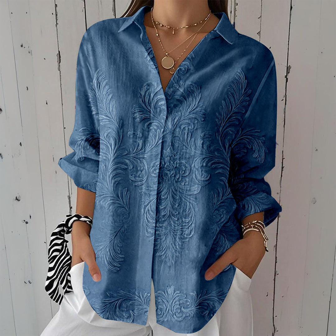 Women Long Sleeve V-neck Graphic Floral Printed Top