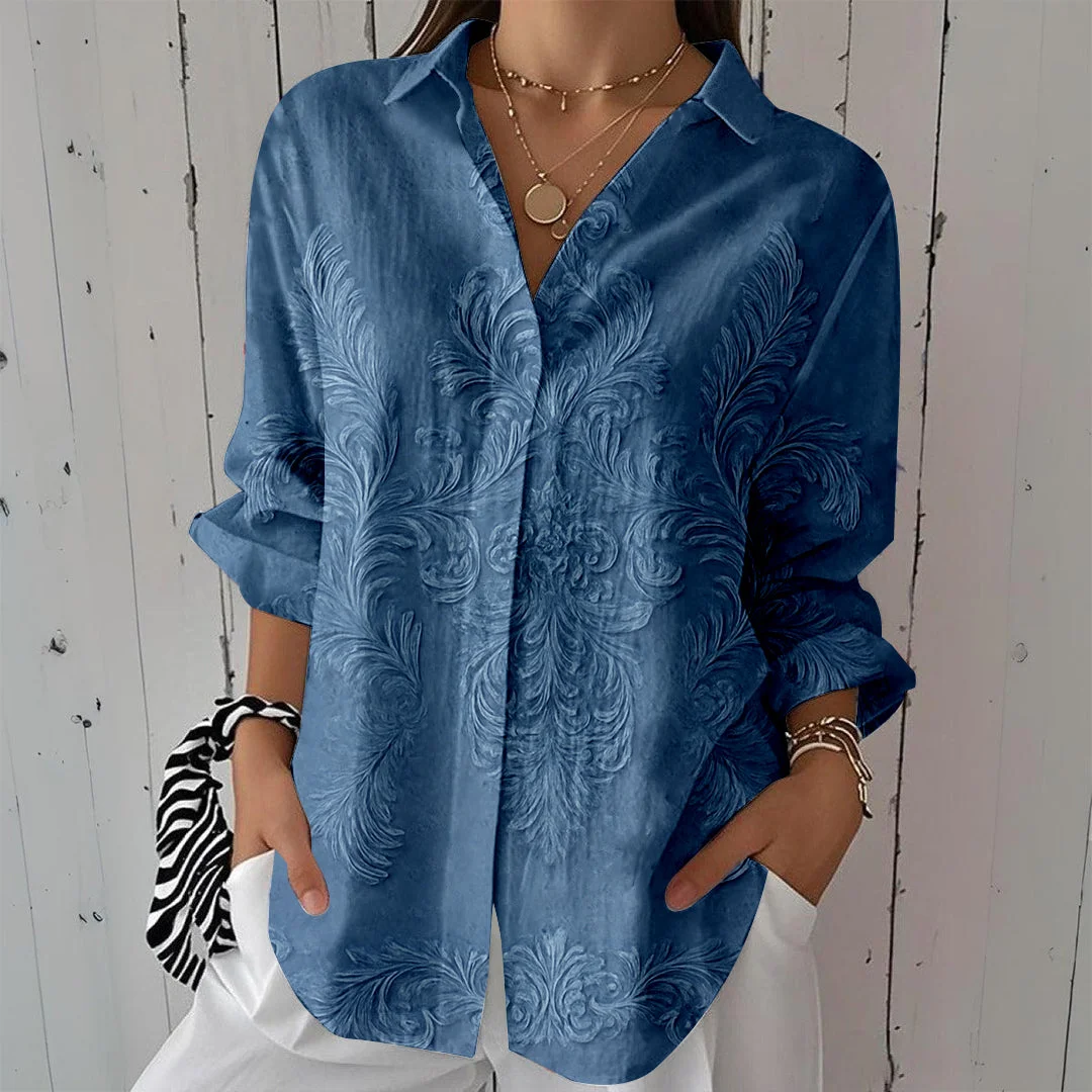 Style & Comfort for Mature Women Women Floral,Blue DZCL0022 3/4 Sleeve Shirt Collar Printed Button Tops