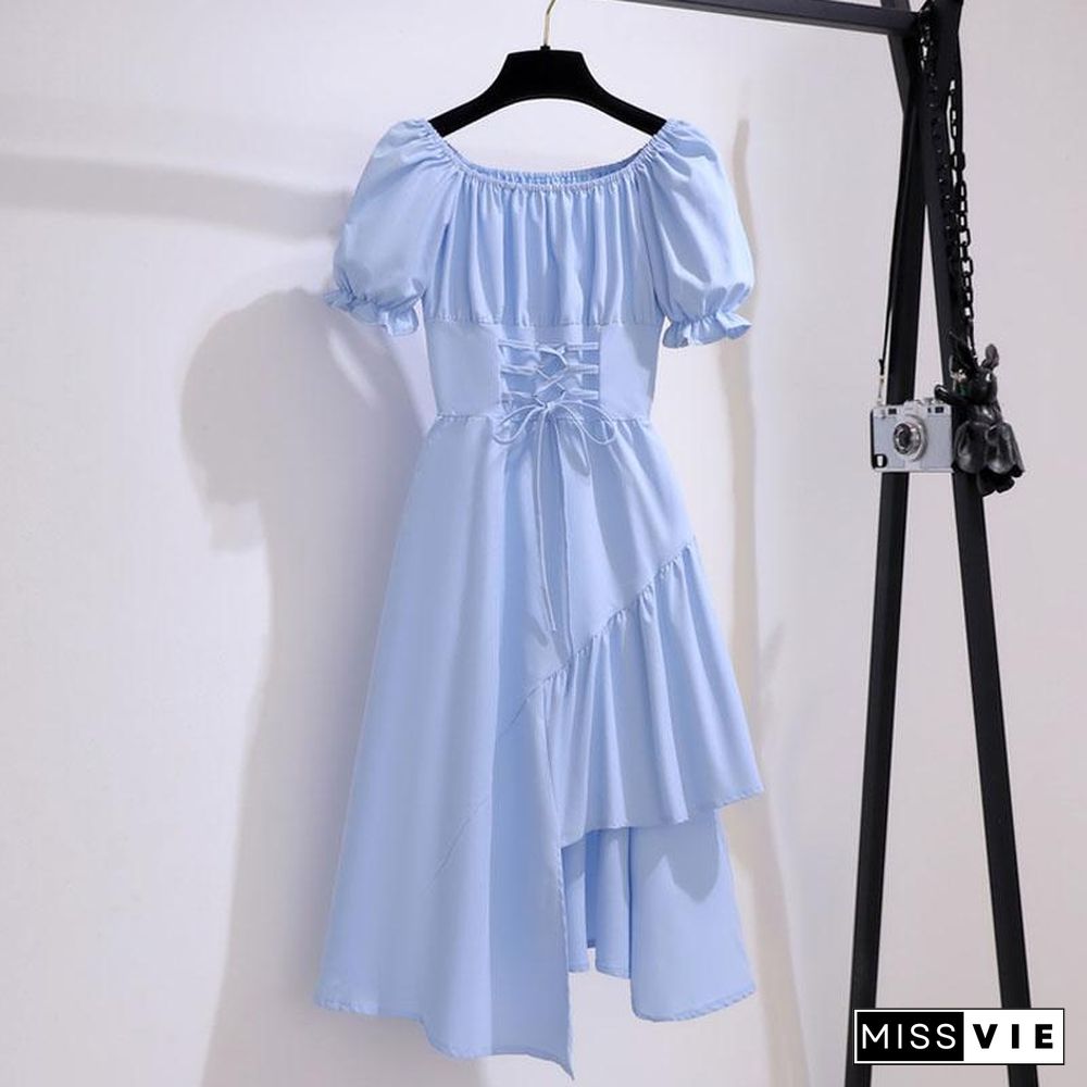 Classic Solid Color Irregular Dress P10852