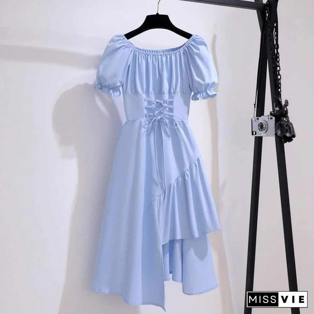 Classic Solid Color Irregular Dress P10852