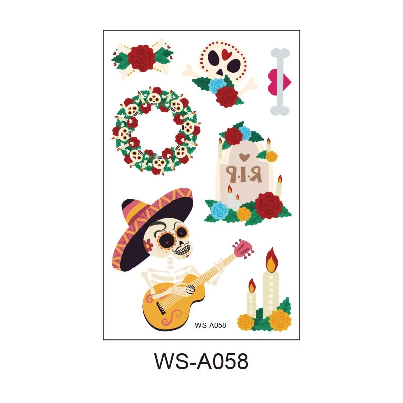 Day of the Dead Tattoo Sticker Skull Day Day of the Dead Children's Masquerade Horror Party Tattoo Sticker