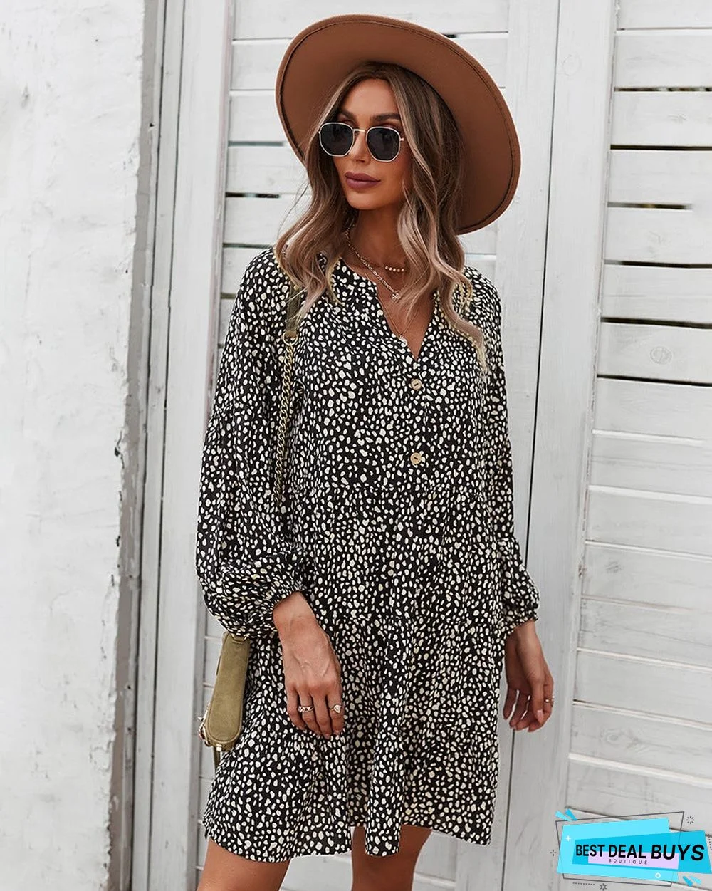 European and American Long Sleeve Fashion Women's Leopard Print Dress