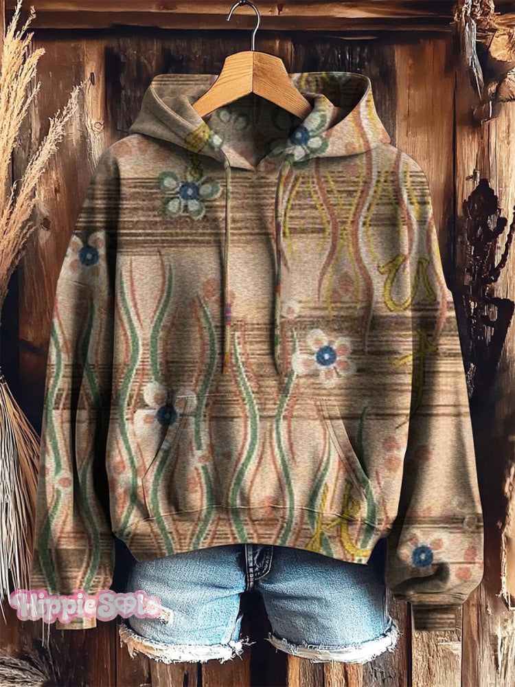 Women’s Bohemian Floral Art Prints Casual Pocket Hooded Sweatshirt Multicolor / S