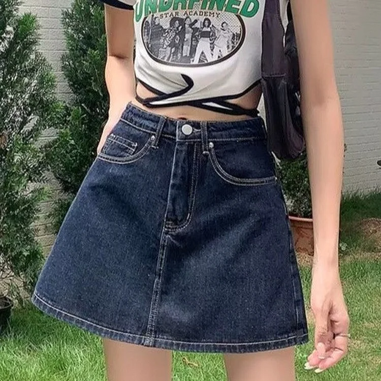 High Waisted Denim Skorts for Women - A - Line Shorts with Pockets