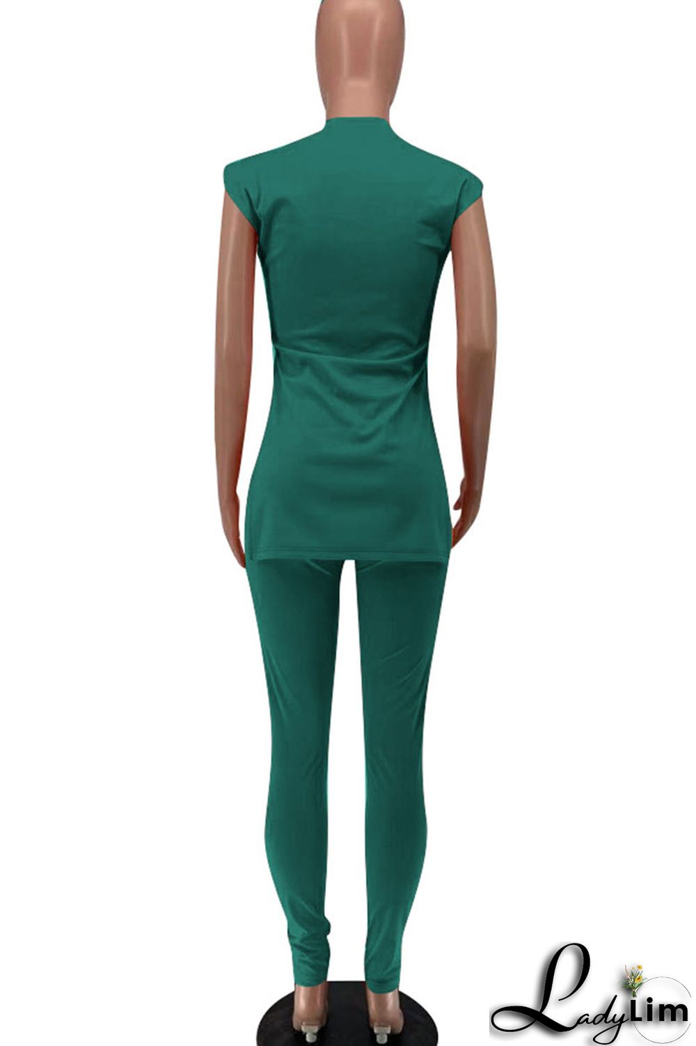 Green Sexy Print Split Joint Slit O Neck Sleeveless Two Pieces