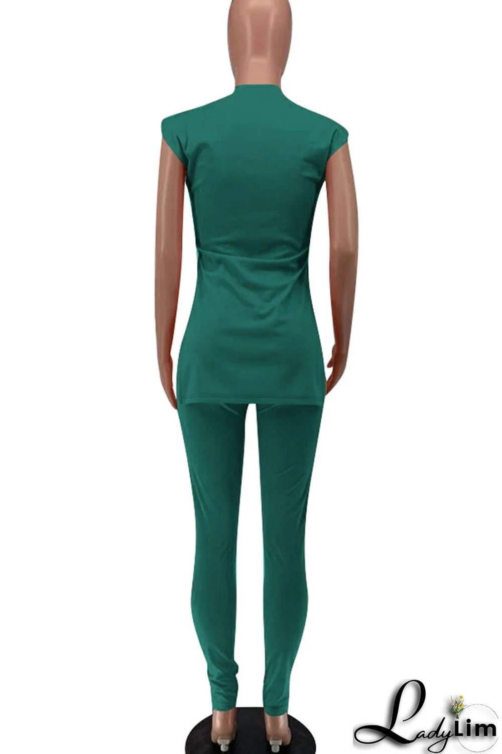 Green Sexy Print Split Joint Slit O Neck Sleeveless Two Pieces