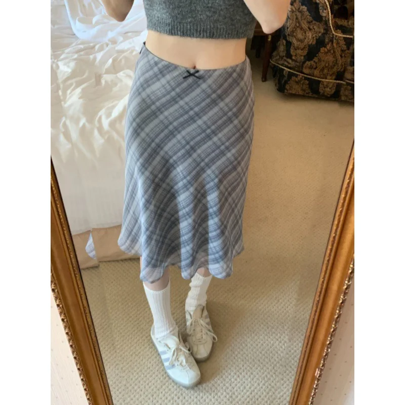 Uveng Uveng Chic Spring French Vintage High Waist Cover Across The Bing Lattice Tidive Dress Fishtail Skirt Half-Dress Girl