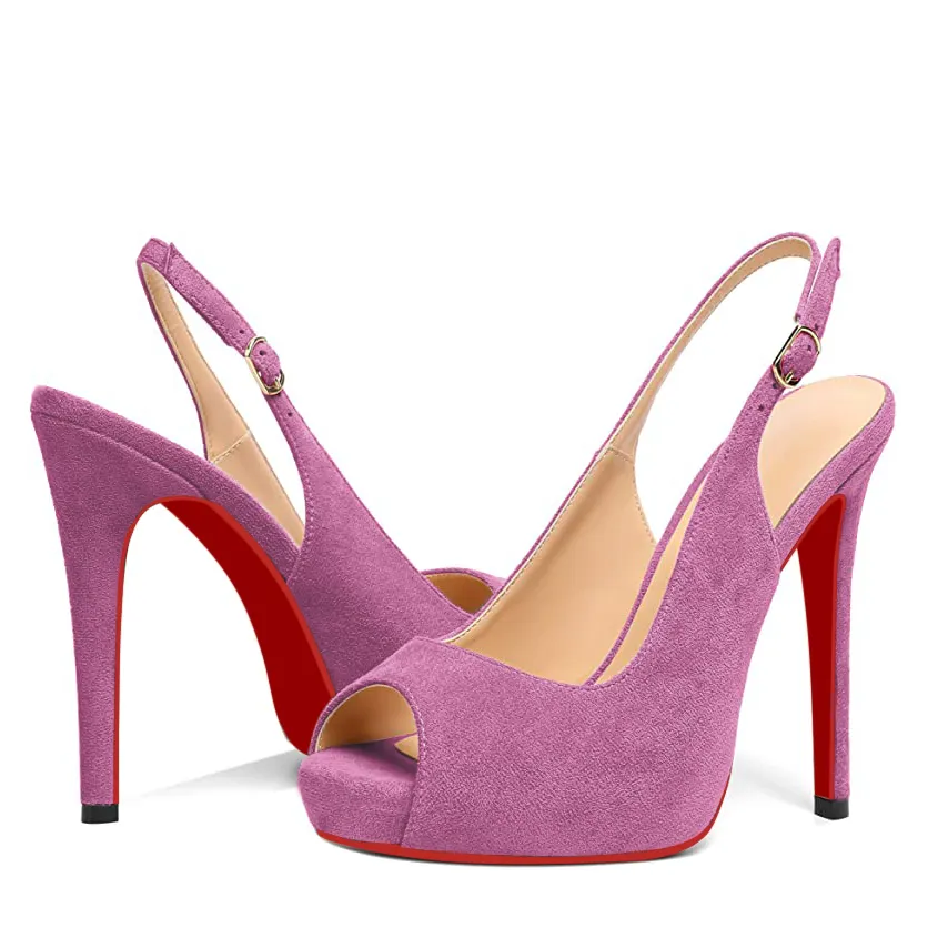 120mm Strap Slingback Sandals Peep Toe Platform Stilettos Red Bottom Suede Heels-vocosishoes
