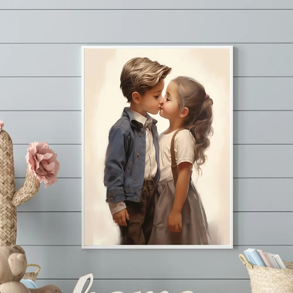 Diamond Painting - Full Round Drill - Kid Sweet Couple(Canvas|30*40cm)