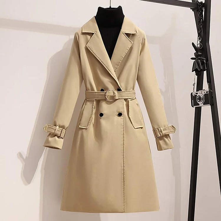 Loose Double Button Lapel Trench Coat - Modakawa Modakawa