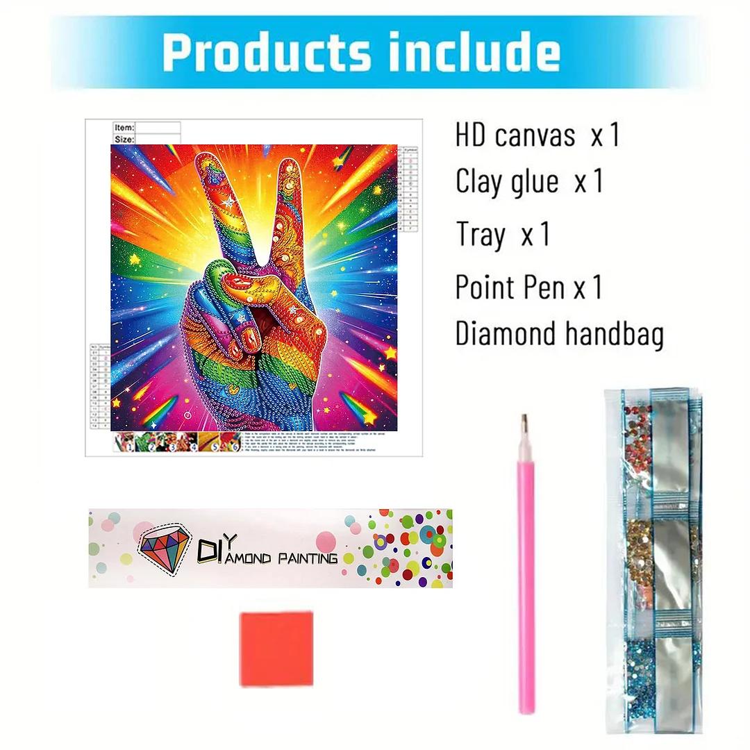 Diamond Painting - Partial Special Shaped Drill - Vibrant Peace Hand(Canvas|30x30cm)