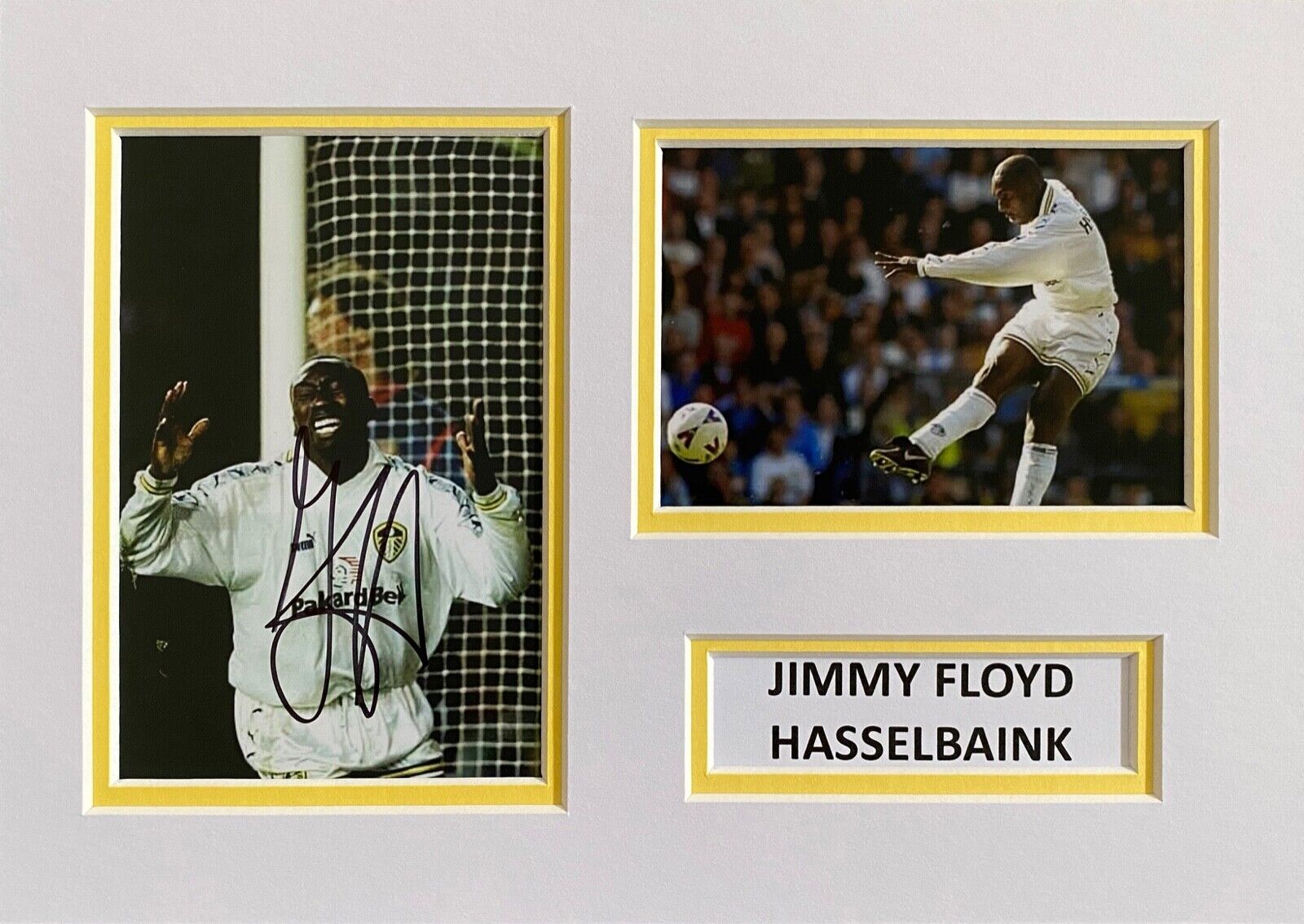 JIMMY FLOYD HASSELBAINK HAND SIGNED A4 MOUNT Photo Poster painting DISPLAY LEEDS UNITED 1