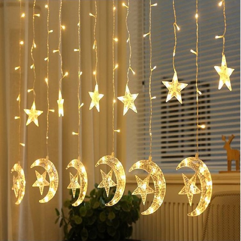 

Ettzlo Twinkle Star LED Star Moon Gordijn Lichten Raamgordijn USB Aangedre-Curtain String Night Light, 501 Original