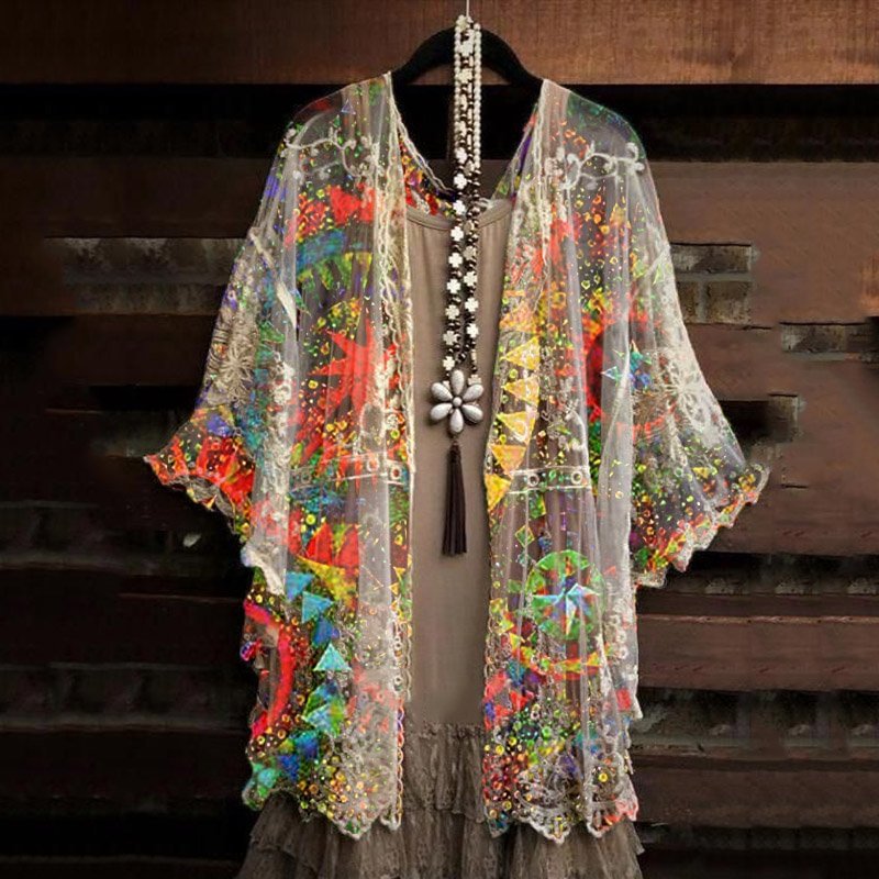 Sexy mandala see-through sunscreen cardigan