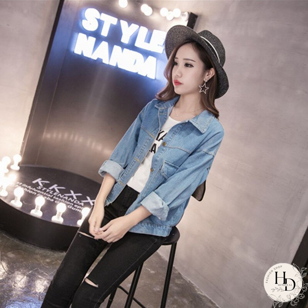 Spring Autumn Korean Style Denim Jacket Women Turn-Down Collar Long Sleeve Button Tops