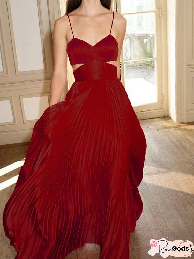 Halter Belt Backless Solid Color Strapless Dress
