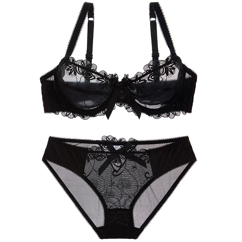 Churchf Women's Summer Sexy Bra Transparent Lace Bra Set Butterfly Butterfly Ultra Thin Airable Size Underwear