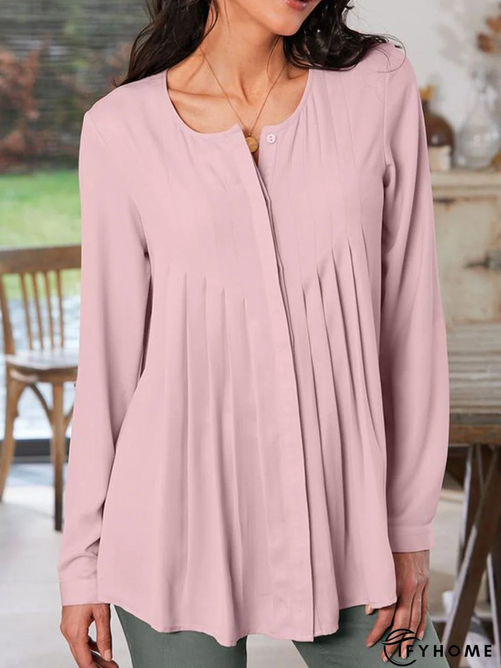 Women's Loosen Plain Tunic Blouse Casual Long Sleeve Crew Neck Fall Winter | IFYHOME