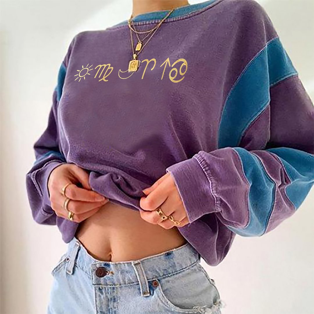   Sun Mysterious Character Printed Colorblock Sweatshirt - Neojana