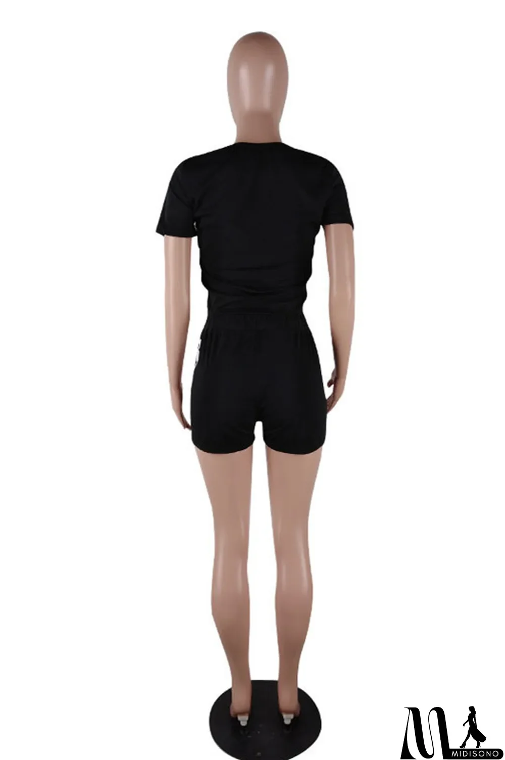 MidiSono - Pink Fashion Casual Letter Print Ripped O Neck Short Sleeve Two Pieces