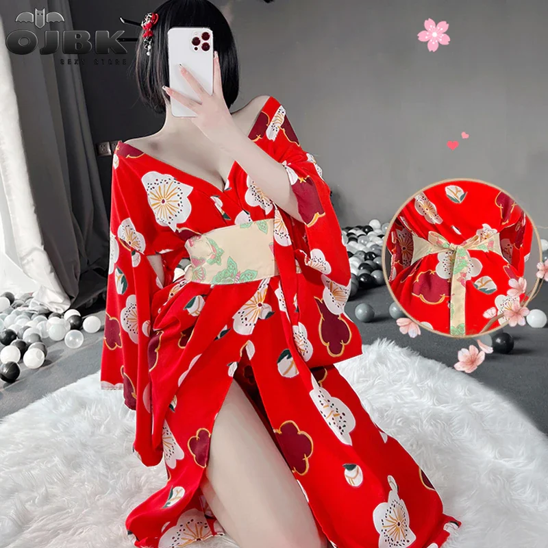 Billionm OJBK Women Kimono Robes Bridal Dressing Oblique V-Neck Floral Silk Satin Long Kimono Bathrobe Women Japanese Traditional Style