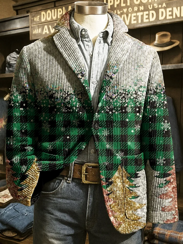 Men's Vintage Christmas Christmas Tree Casual Jacket 