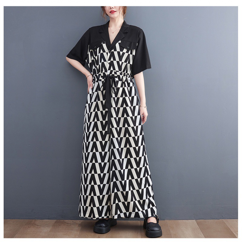 Literary Print Short Sleeve Wide Leg Jumpsuit