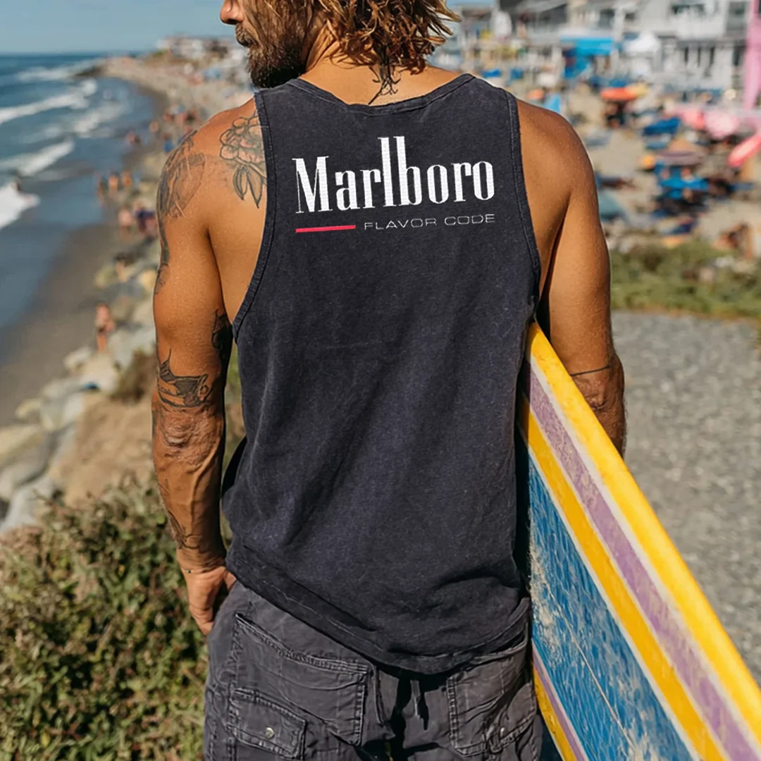  Men's Graphic Tank Top with Bold Print for Summer Beachwear