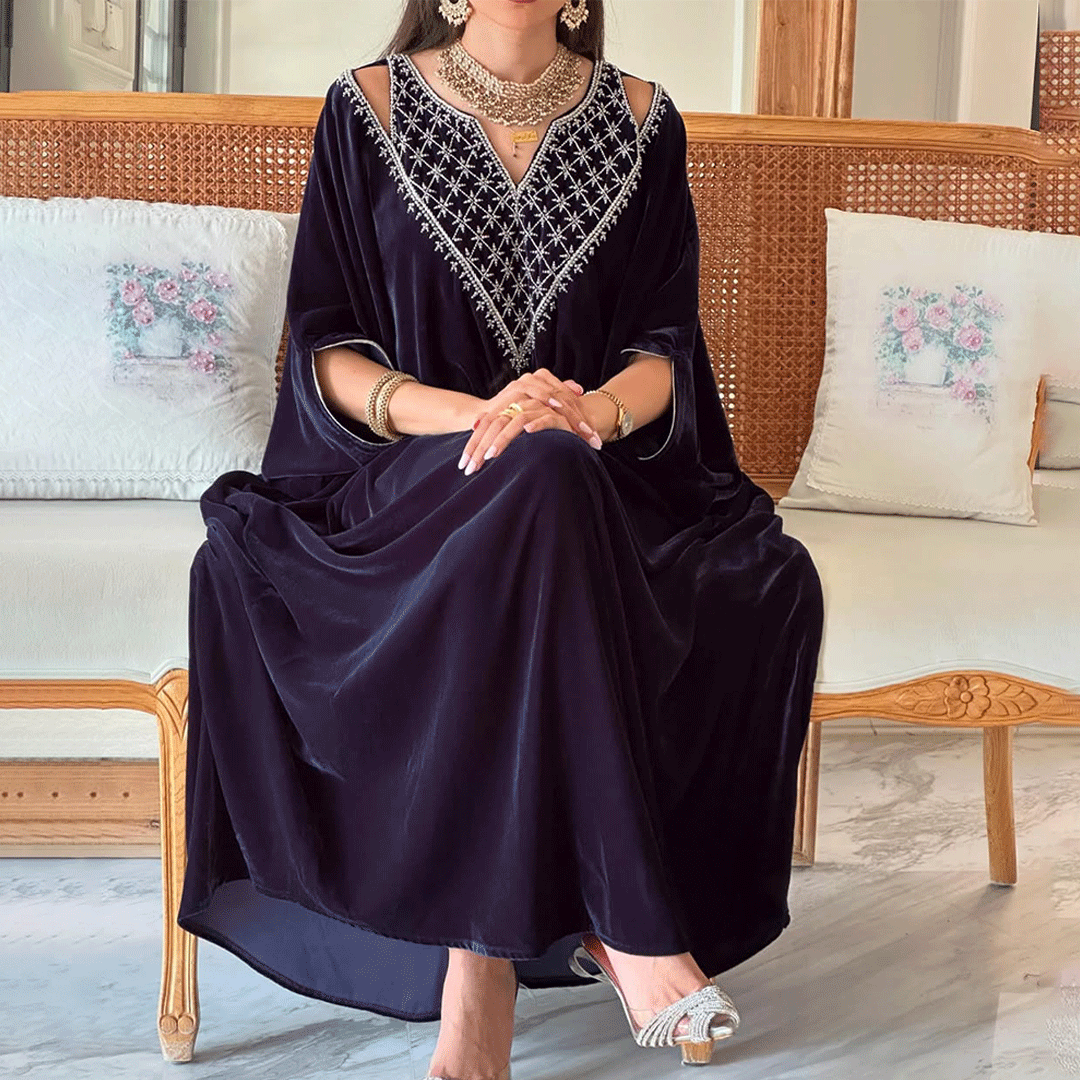 Women's Middle Eastern Simple Velvet Gorgeous Jalabiyas Dress