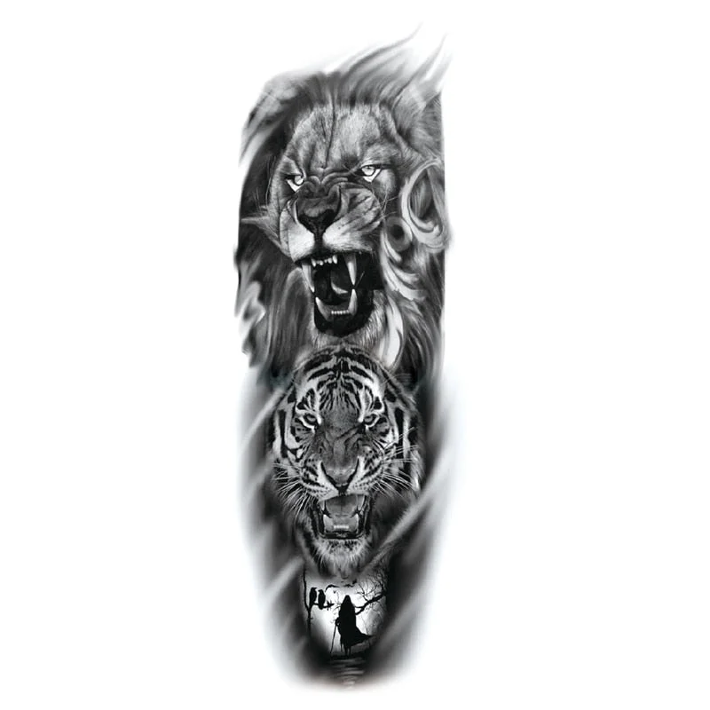 Waterproof Temporary Fake Tattoos Sticker Skull Totem Tiger Monster Body Art Full Arm Sleeve Fake Tattoo Snake for Men Women