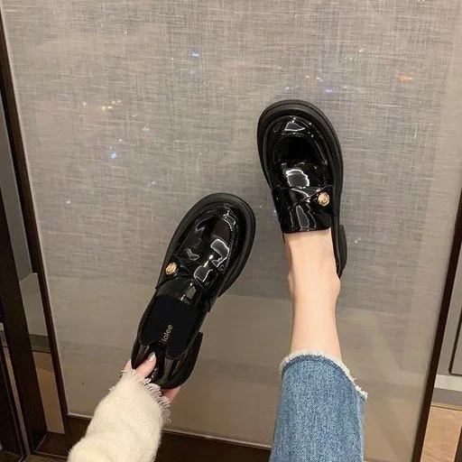 Wongn Wongn 2023 New Fashion Small Fragrant Wind Lacquer Leather Round Head Low Heel Single Shoes Women's Type Small Leather Shoes