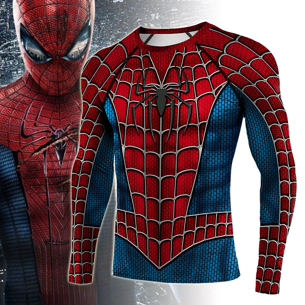 Red and Blue Spider Man Print Long Sleeve Mens Quick Dry Shirt-elleschic