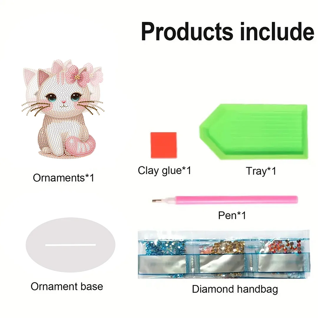 2D Flat DIY Cat Acrylic Shaking Head Diamond Painting Tabletop Ornaments Kit