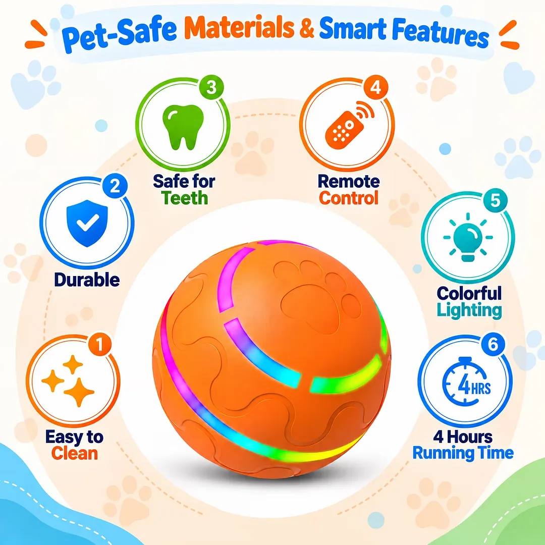 BEBANG Interactive Dog Ball Toy, Motion Activated Self Moving Ball with Remote Control, 2 Play Modes, Colorful LED Lights, Rechargeable Automatic Rolling & Bouncing Dog Toy for Indoor Outdoor Play