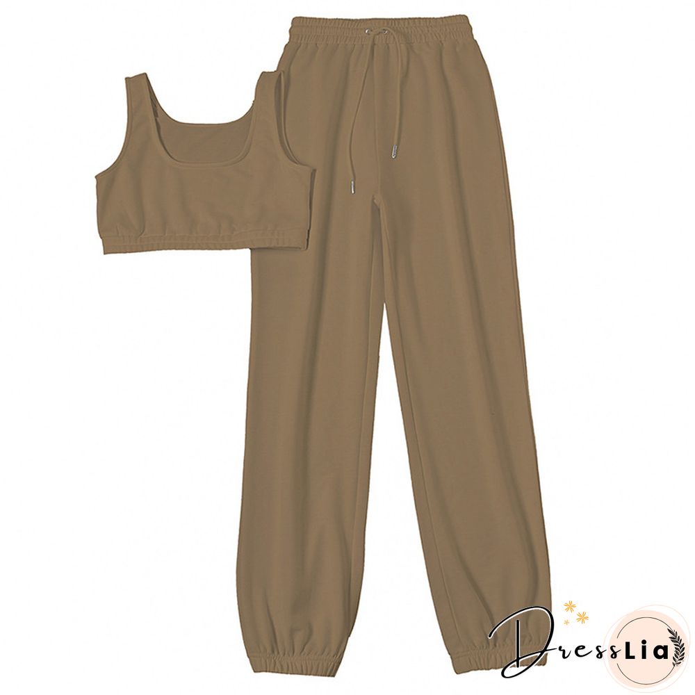 Fitness Crop Tops Sweatpants Summer Tracksuit