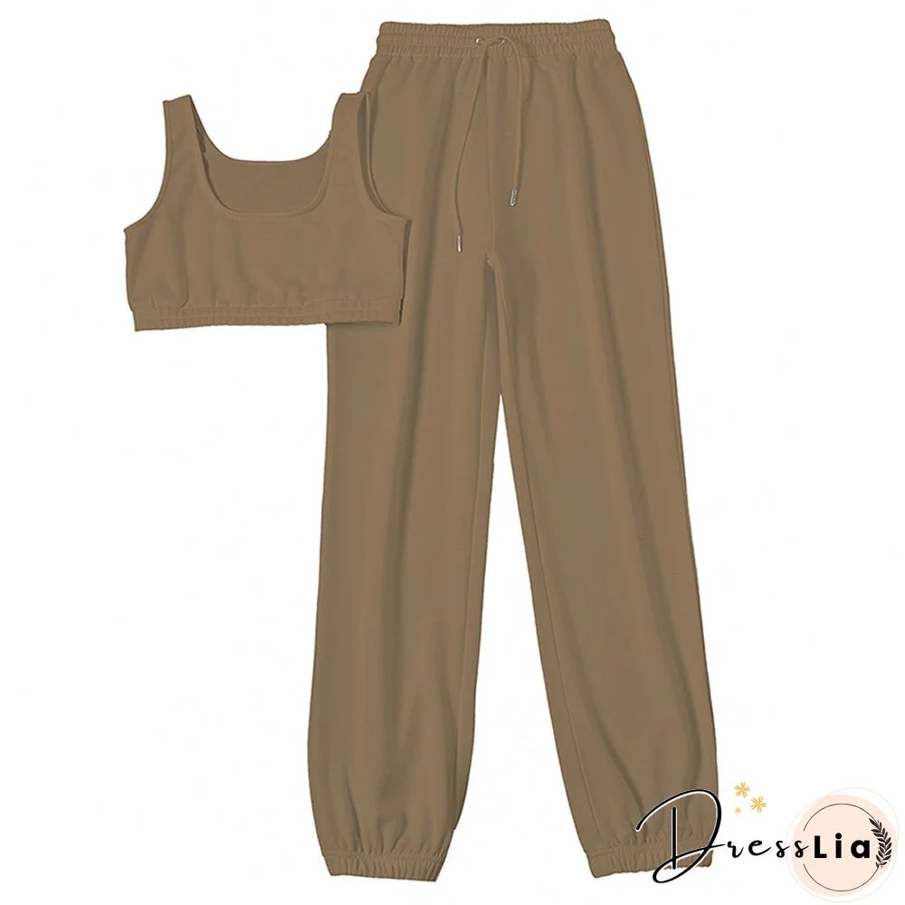 Fitness Crop Tops Sweatpants Summer Tracksuit