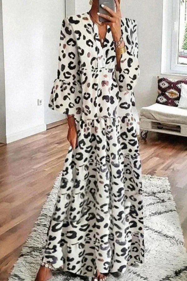 Bohemian Leopard Print Loose Maxi Dress