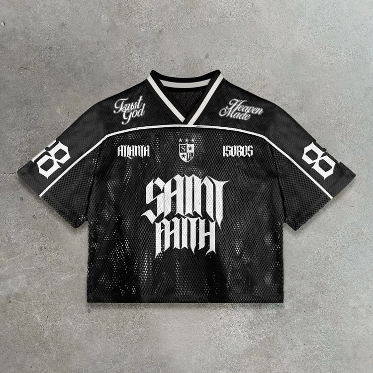 Vintage Saint Faith No.88 Graphics Blokecore Blokette Cotton Football V-neck Jersey T-shirt