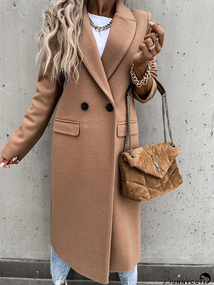Coats Lapel Button Long Sleeve Long Woolen Coats for Women