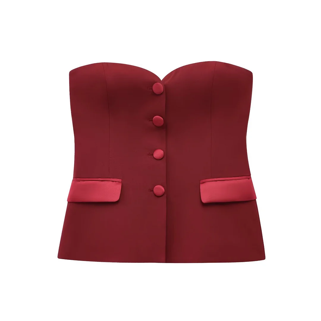 Nigikala Nigikala Women's Clothing 2025 Summer Pocket Ornaments Bare Backsed Slings Waistcoat Women E48052