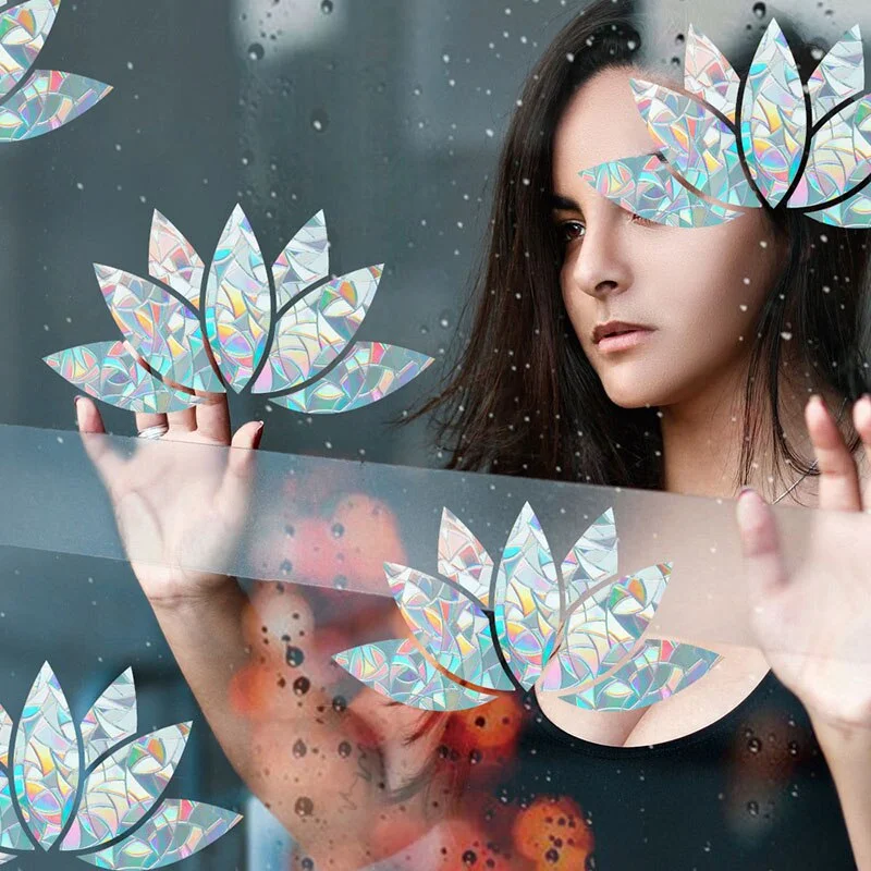 1pcs Lotus Window Decor Film Electrostatic Glass Sticker Rainbow Prism Decals Living Room Bathroom Balcony Decoration