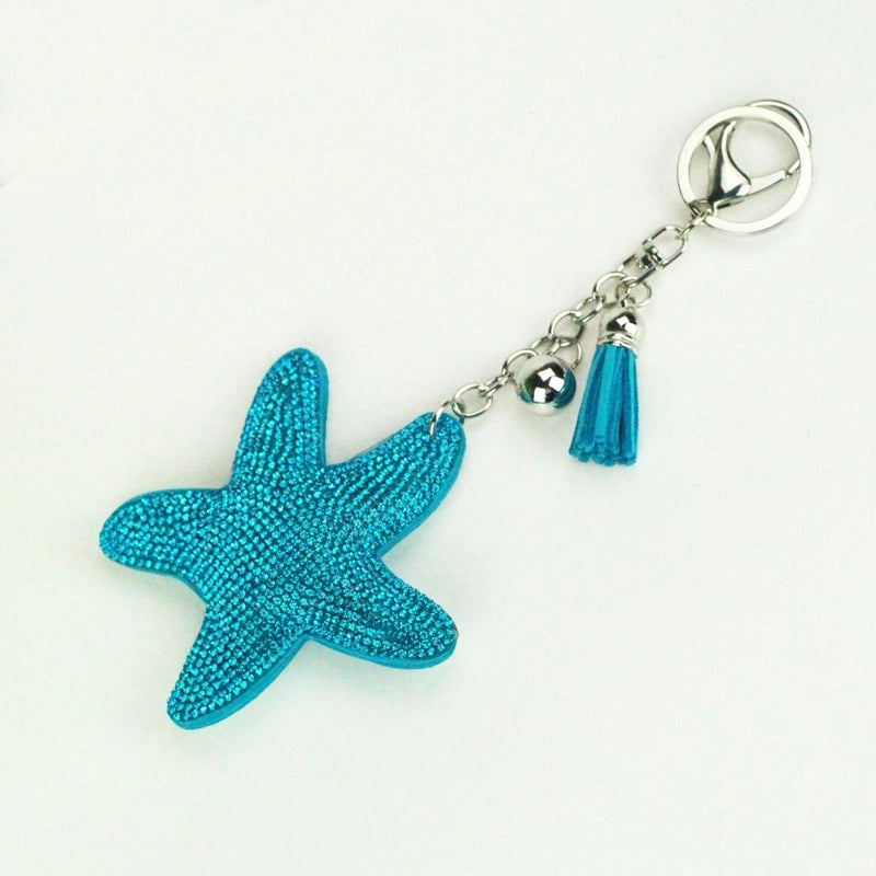 8 Pieces Glam Beach Starfish Flannel Diamond Women’S Keychain