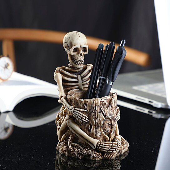 Skeleton Storage Holder Practical Strong Stability Creative Resin Skull Pen Pencil Holder for Home