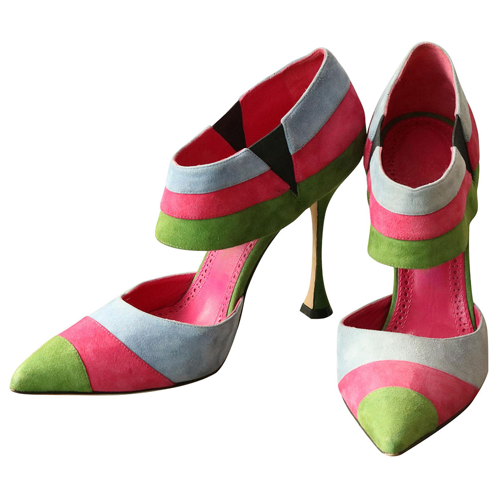 Vintage Multicolor Striped Pointed Toe Spool Heel Pumps Shoes Nicepairs