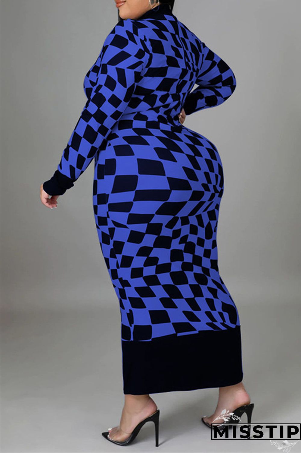 Yellow Casual Plaid Print Patchwork Half A Turtleneck Long Sleeve Plus Size Dresses