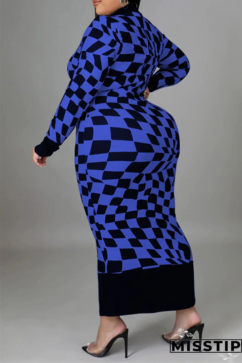 Yellow Casual Plaid Print Patchwork Half A Turtleneck Long Sleeve Plus Size Dresses