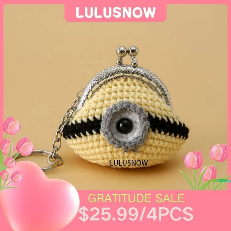 Lulusnow Handmade  Minions Crochet Coin Purse Keychain Bag Pendant Gift for Her/Friend/Kids